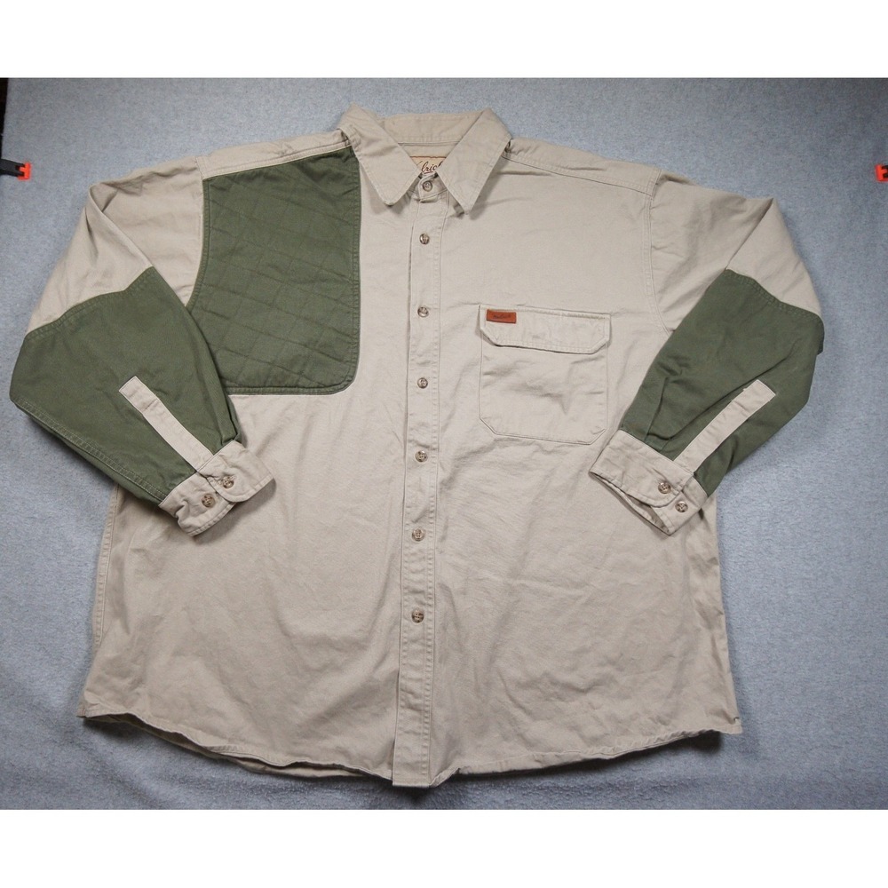 Woolrich Shooting Shirt Mens 2XL Khaki Green Quilted Shoulder Hunting Outdoors